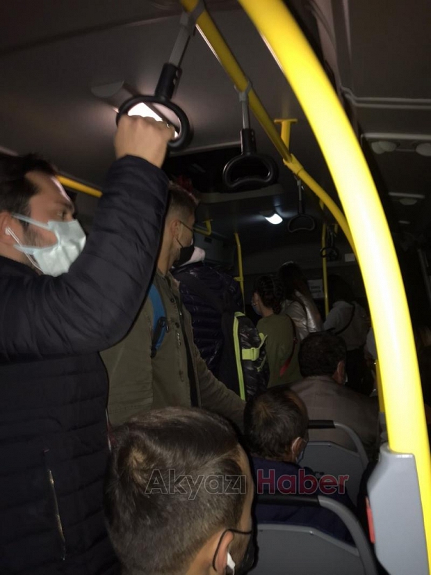 Akyazı otobüsünde tıka basa yolcu tepkisi