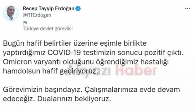 Cumhurbaşkanı Erdoğan, koronavirüse yakalandı
