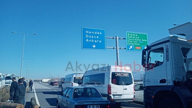 D-100'de tomruk yüklü kamyon devrildi