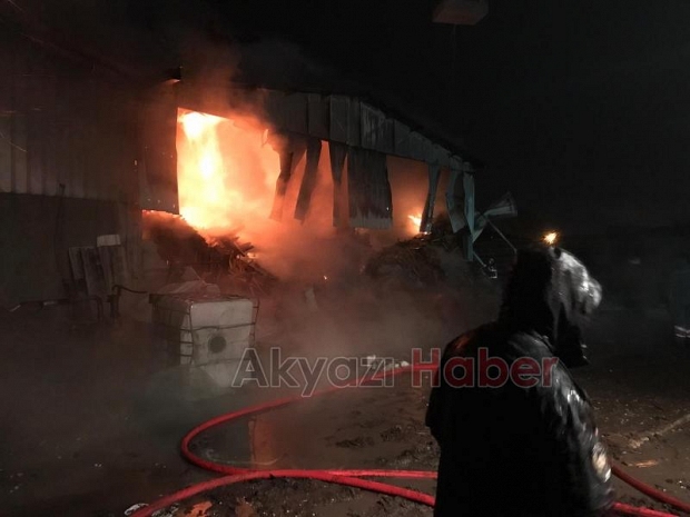 Akyazı'da kereste fabrikası alev alev yandı