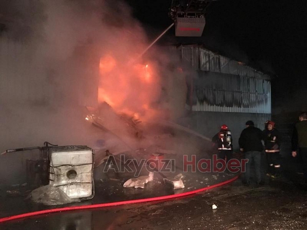 Akyazı'da kereste fabrikası alev alev yandı