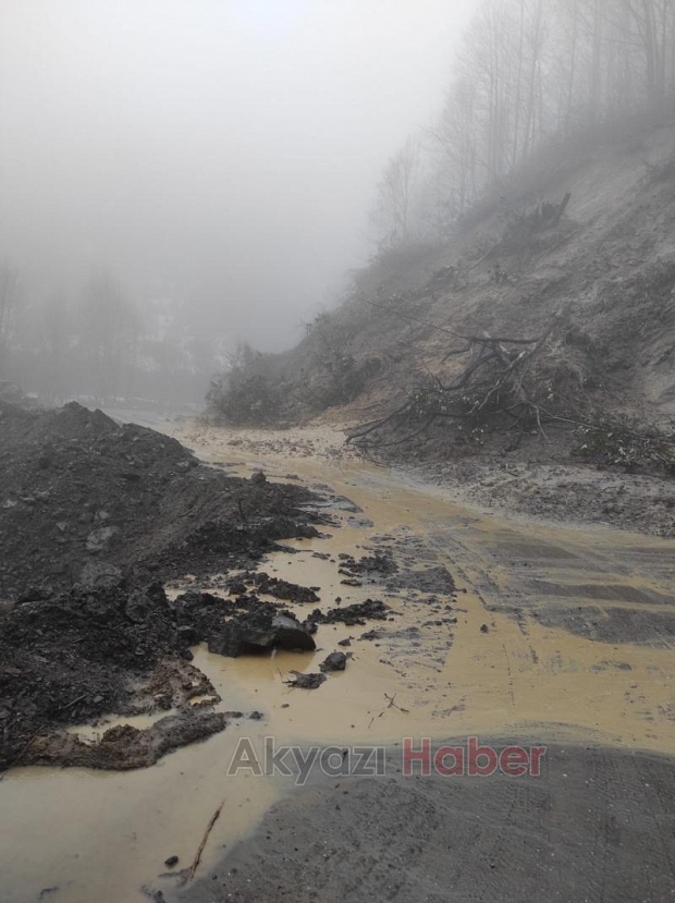 Akyazı'da heyelan yol kapandı
