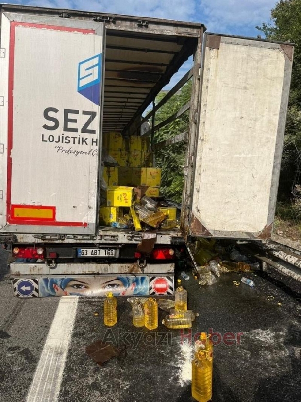 Ayçiçek yağı yüklü TIR'da yangın