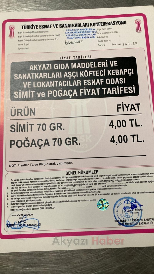 Akyazı'da simit 4 liradan satılmaya devam edilecek