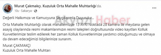 Kuzuluk Orta Mahalle Muhtarı'ndan yeni açıklama