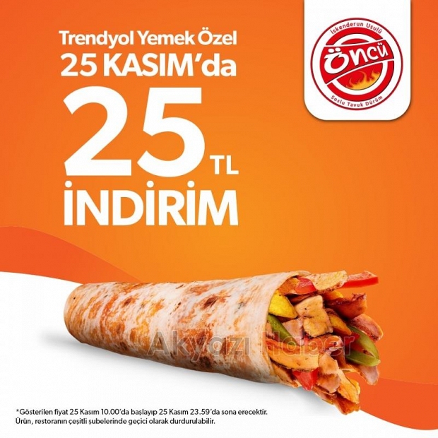 Trendyol Yemek Özel 25 kasım'da 25 TL indirim sizleri bekliyor