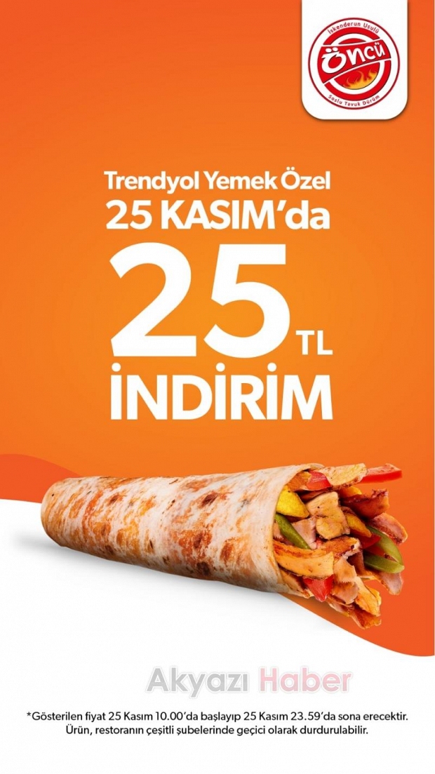 Trendyol Yemek Özel 25 kasım'da 25 TL indirim sizleri bekliyor