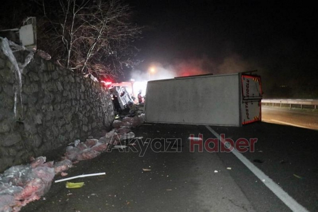 Et yüklü kamyon kağıt gibi ezildi  1i ağır, 2 yaralı