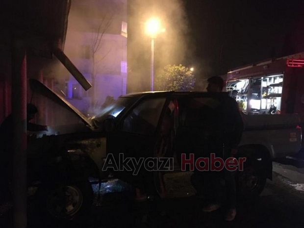 Akyazı'da orman işletmenin kamyonetinde yangın