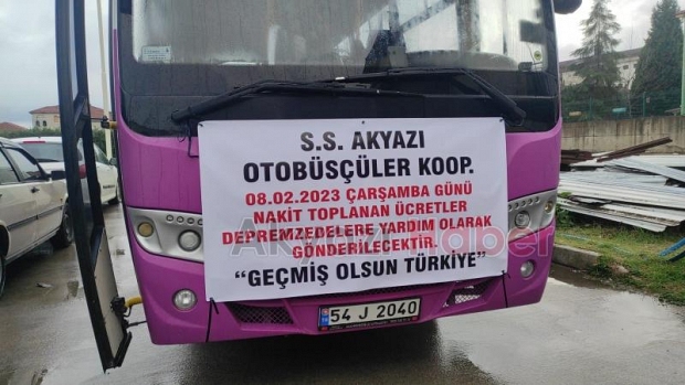 Akyazılı otobüsçülerden depremzedelere yardım