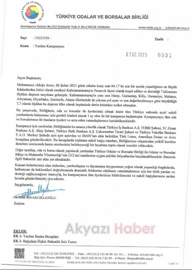 ATSO Başkanı Bayraktar'dan depremzedelere yardım çağrısı