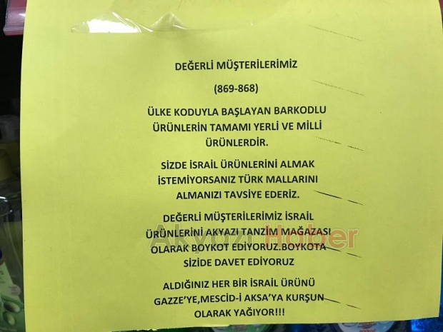 Akyazı Efecan Tanzim Satış Marketi'nden Filistin'e destek