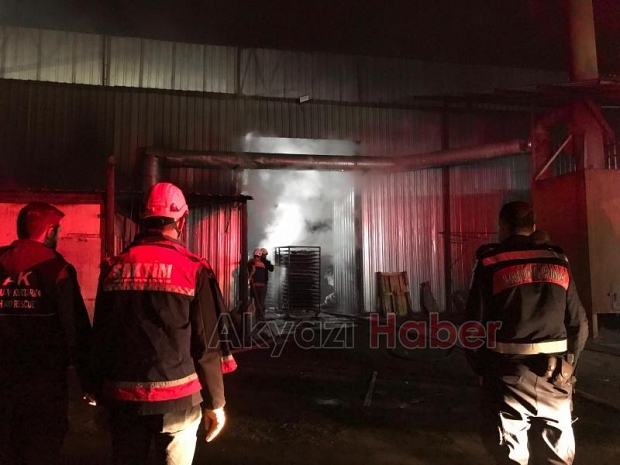 Akyazıda mangal kömürü üretim tesisinde yangın çıktı