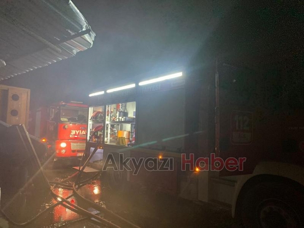 Akyazıda mangal kömürü üretim tesisinde yangın çıktı