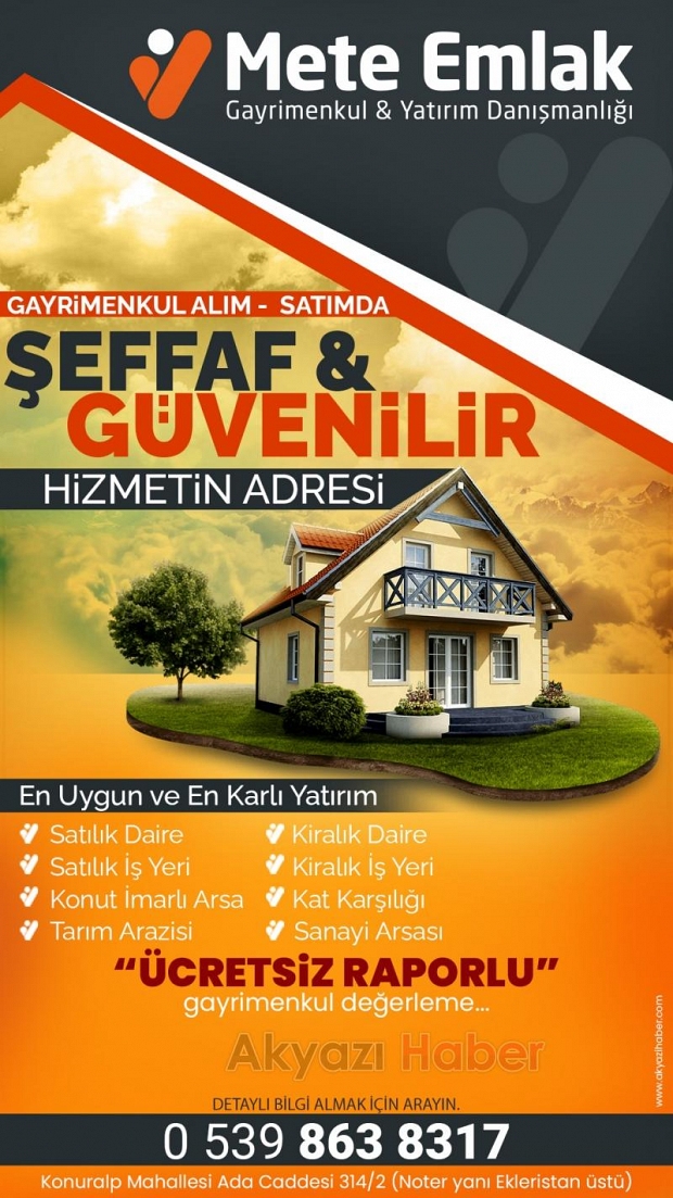 Akyazı Mete Emlak arsalarınızı nakit veya kat karşılığında değerlendiriyor