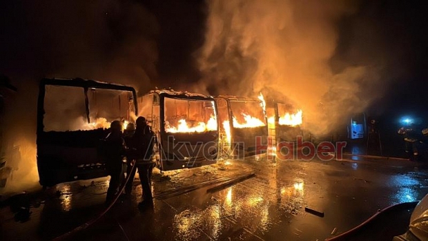 Alev alev yanan 15 araçtan geriye iskeletleri kaldı