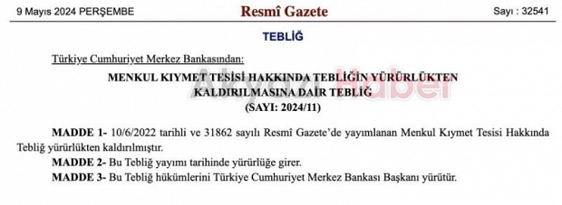 Menkul kıymet tesisine ilişkin düzenleme yürürlükten kaldırıldı