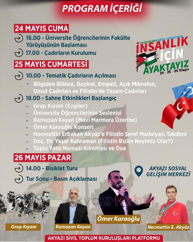 Akyazılı STKlardan Filistinden Doğu Türkistan'a İnsanlık İçin Ayaktayız eylemi