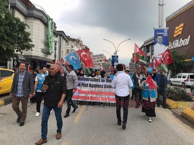 Akyazı'da üniversiteliler Filistin ve Doğu Türkistan için yürüdü