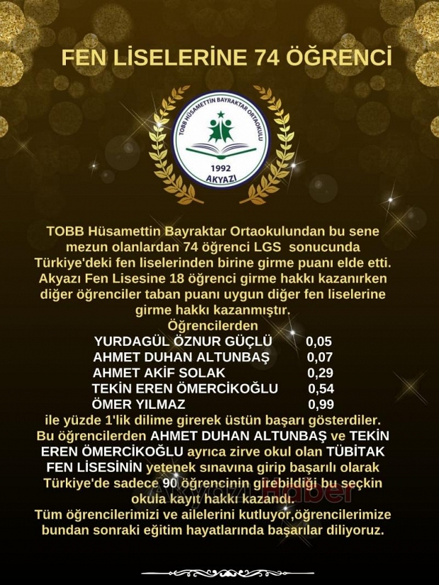 TOBB Hüsamettin Bayraktar Ortaokulu'nun LGS başarısı