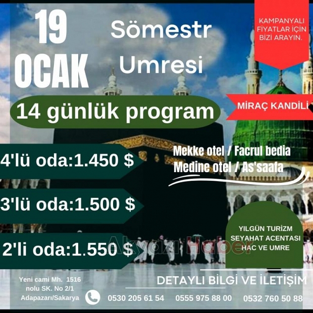 Miraç Kandili Özel Sömestr Umresi Yılgün Turizm’de!