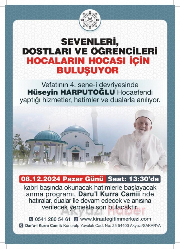 Hüseyin Harputoğlu hoca dualarla anılacak