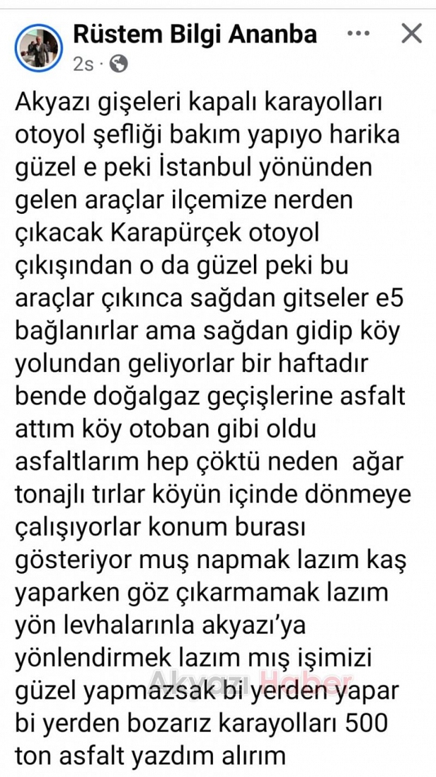 TEM'deki çalışma Akbalık'ı mağdur etti