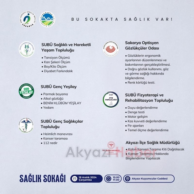 Akyazı da Sağlık Sokağı etkinliği düzenlenecek