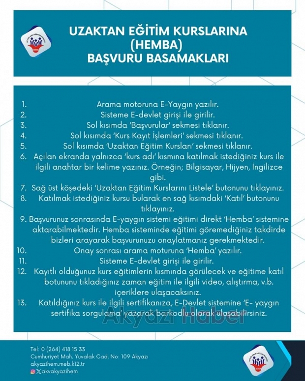Akyazı'da Halk Eğitim'de açılan kurslara başvurular başladı