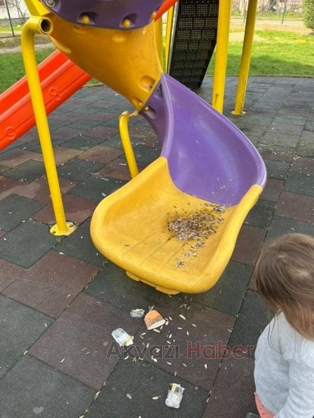 Çocuk parkında çöp tepkisi
