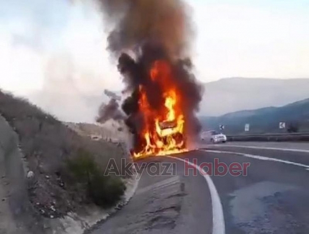 Tır alev alev yandı