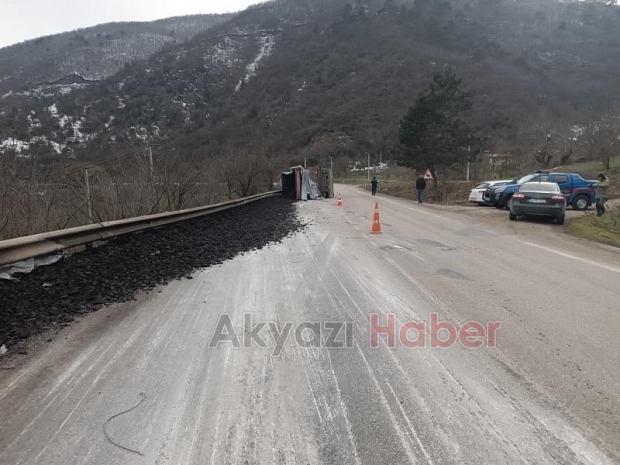 Tır devrildi