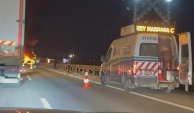 Kuzey Marmara Otoyolunda tır alev alev yandı