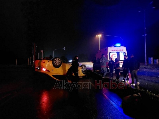 Ölüm kavşağında taksi takla attı