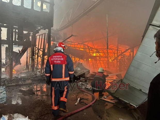 Karasu'da fındık fabrikası alev alev yandı