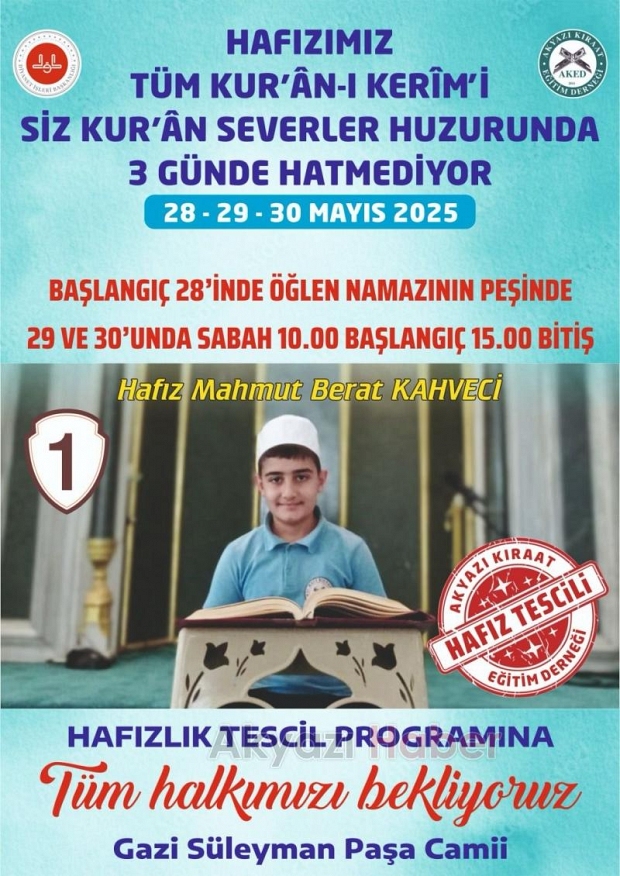 Genç hafızdan takdire şayan başarı: 3 günde hatim ediyor