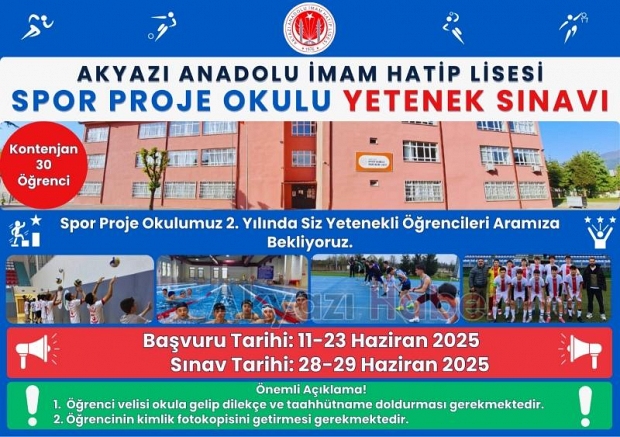 Akyazı Spor Proje Okulu Yetenek Sınavı Başvuruları Başladı!