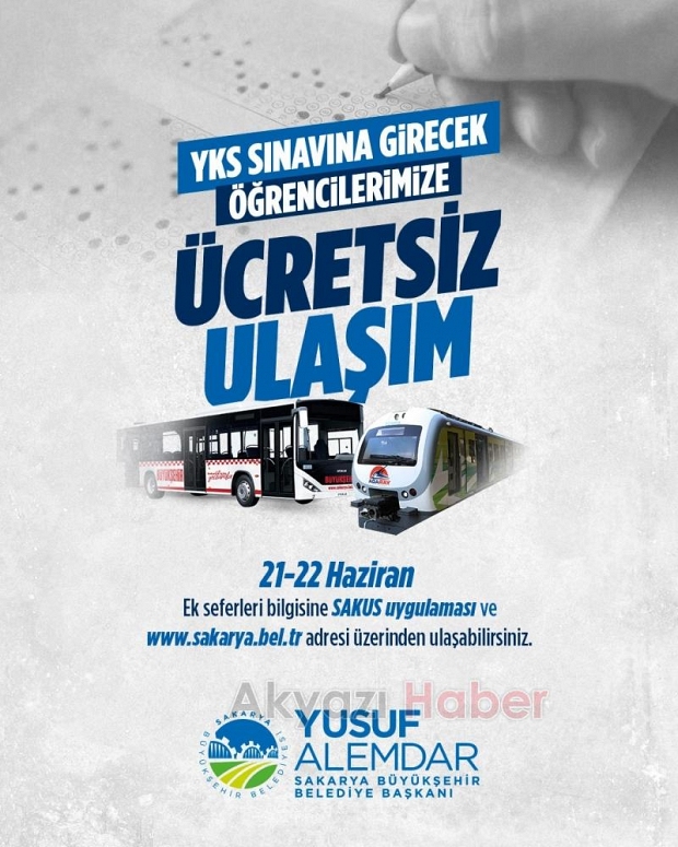 Sakarya'da YKS adaylarına ulaşım ücretsiz