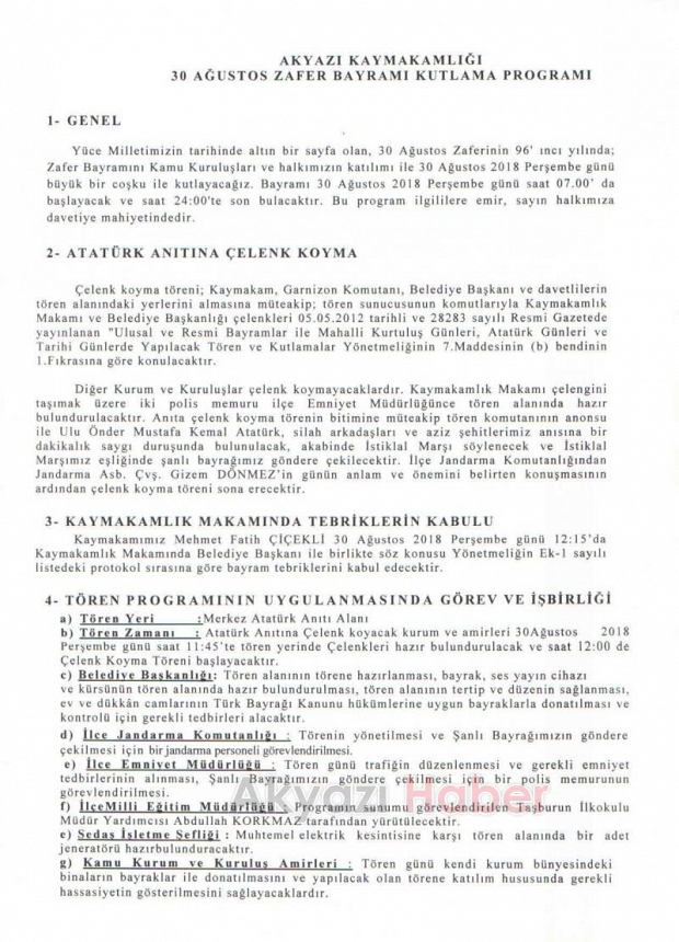 30 Ağustos Zafer bayramı programı belli oldu