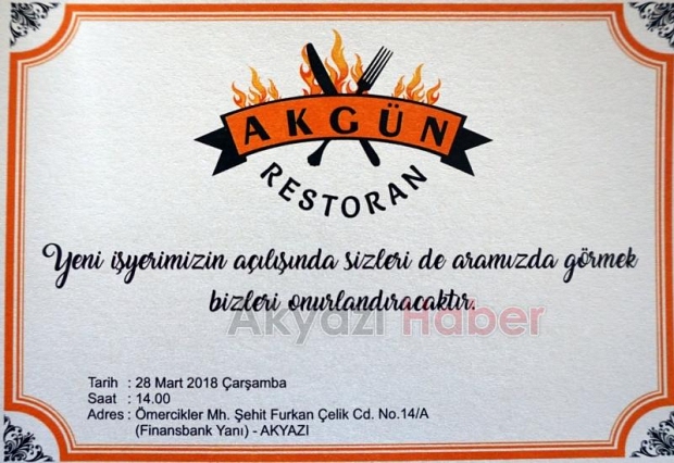 Akgün Restoran Açılıyor