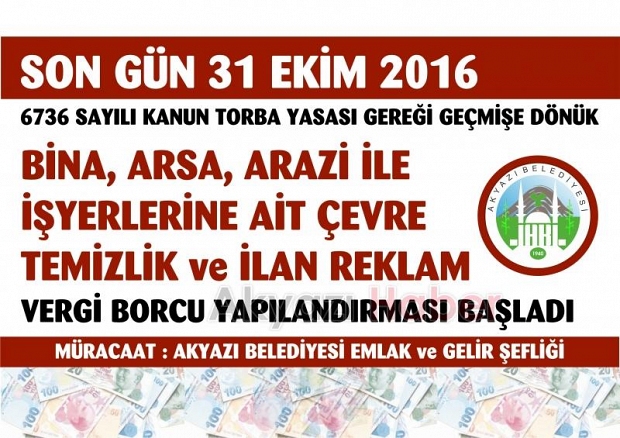 AKYAZI BELEDİYESİNDEN HATIRLATMA 