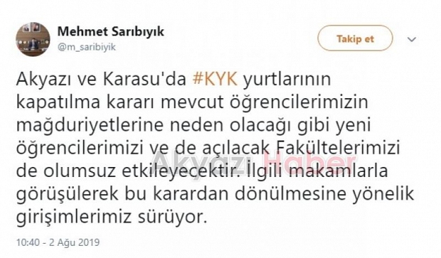 Akyazı KYK nın kapatılmasına tepkiler Çığ gibi büyüyor 