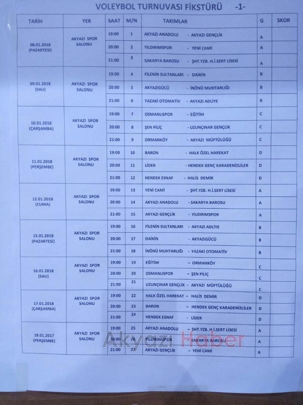 Akyazı Voleybol Turnuvası Maçları Başladı