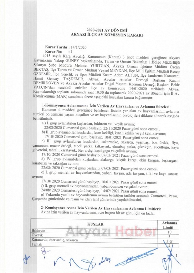 Akyazıda av komisyonu toplandı