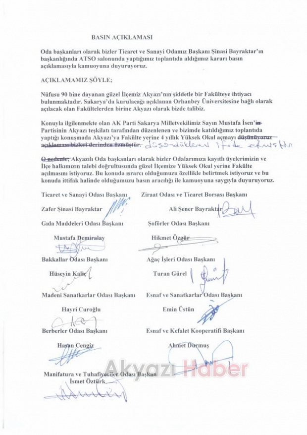 AKYAZILI ODA BAŞKANLARI FAKÜLTE KONUSUNDA ISRARCI