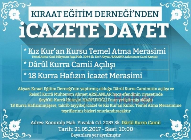 Darül Kurra Camii Açılışına Davet