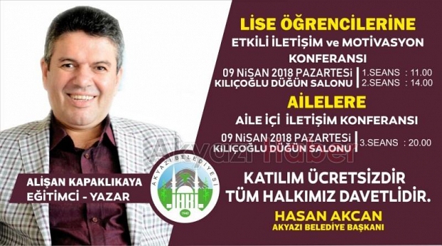 EĞİTİMCİ YAZAR ALİŞAN KAPAKLIKAYA AKYAZI’YA GELİYOR