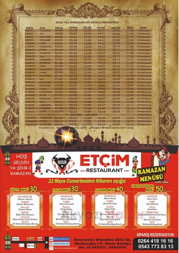 Etçim Restaurant Ramazan Ayında Hizmetinizde