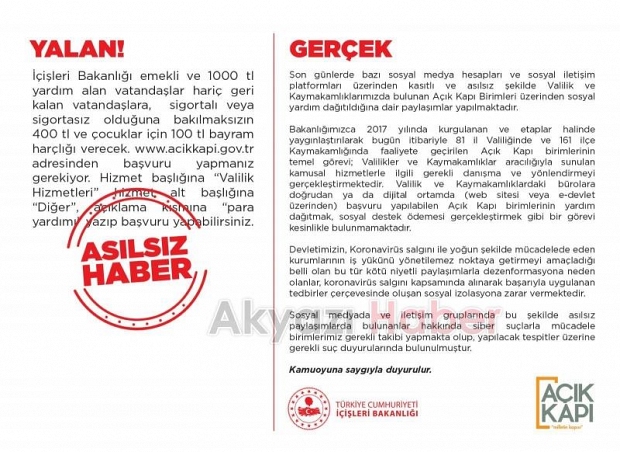 İçişleri Bakanlığından Asılsız Haberlere Açıklama