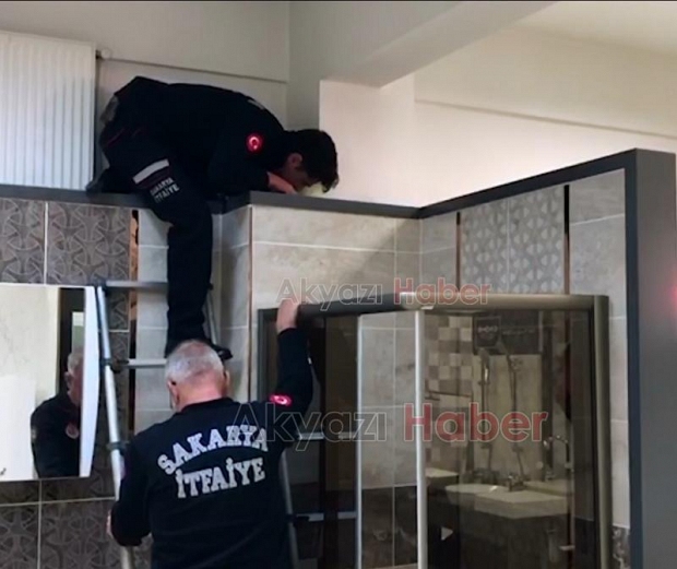 İş yerinde sıkışan kedi  İtfaiyecileri terletti